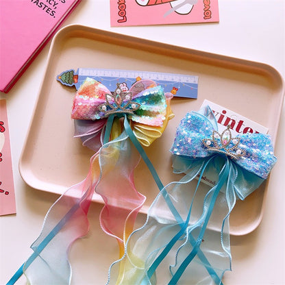Children's Bows Gradient Color Princess Crown Hair Clips Standing Bowknot Hairpin-CSW1018