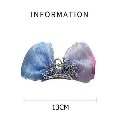 Children's Bows Gradient Color Princess Crown Hair Clips Standing Bowknot Hairpin-CSW1018