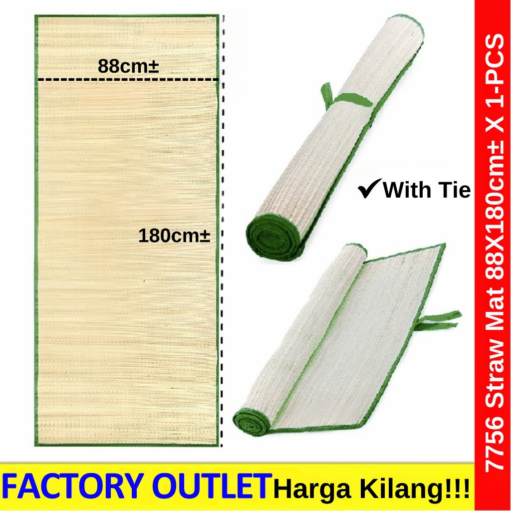 Straw Mat 90cm±X180cm± Without Tie/ 80cm±X180cm± With Tie/ Picnic Mat Straw Rugs Carpet / Camping Mat / Beach 草席 7756