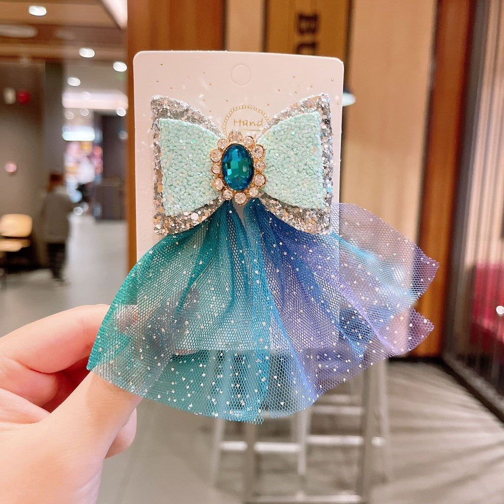Gorgeous Princess Bow Knot Mesh Crystal Hair Clips Perfect for Kids' Hair Accessories-CSW1017