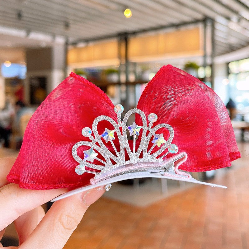 Children's Bows Gradient Color Princess Crown Hair Clips Standing Bowknot Hairpin-CSW1018