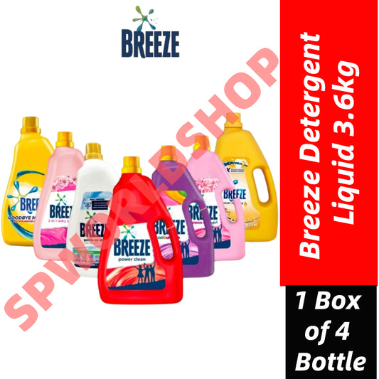 READY STOCK!!! Breeze Detergent Liquid Fragrance of Comfort Power Clean Colour Care 3.6kg 1 Box of 4 Bottle