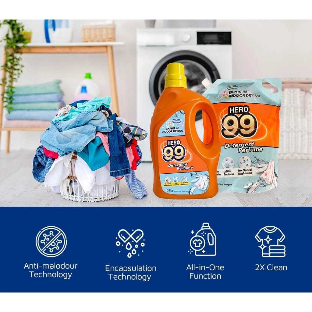HERO99 Detergent Perfume 3.9KG/3.6KG Long Lasting Fragrance/ Odour Buster/ Colour Protect/  Luxury Lasting Fragrance