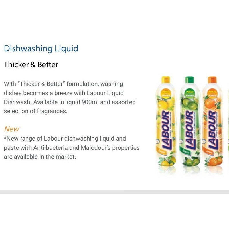 LABOUR Dishwashing Liquid 900ml (Lime/Lemon/Apple/Orange/Aroma Tea/Citrus Splash)