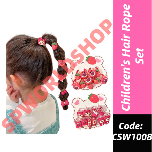 Children's Strawberry Bear Hair Rope Set Little Girl Cute Cartoon Head Rope Fashion Hair Accessories-CSW1008
