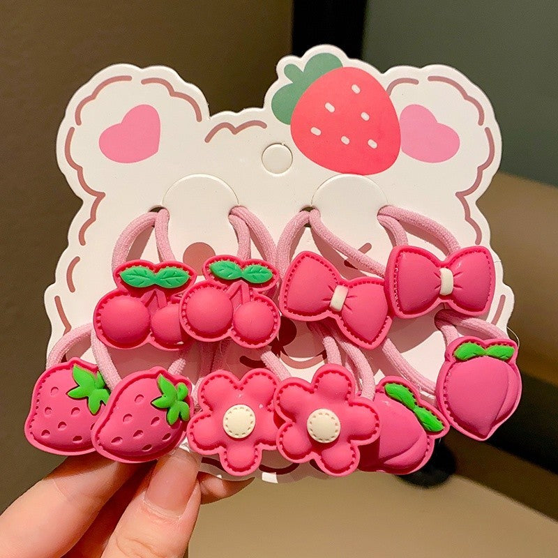 Children's Strawberry Bear Hair Rope Set Little Girl Cute Cartoon Head Rope Fashion Hair Accessories-CSW1008