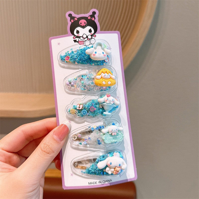 5Pcs Sanrio Kuromi Cinnamoroll Girls Hairpin Cute Quicksand Babies Hair Clip-CSW1010