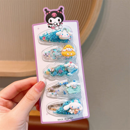 5Pcs Sanrio Kuromi Cinnamoroll Girls Hairpin Cute Quicksand Babies Hair Clip-CSW1010