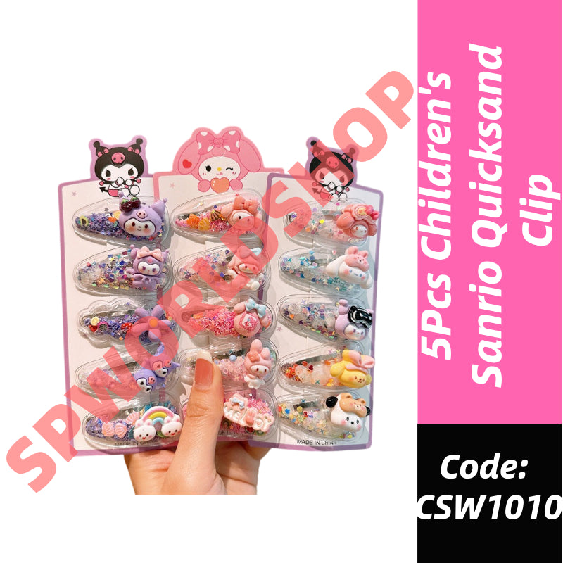 5Pcs Sanrio Kuromi Cinnamoroll Girls Hairpin Cute Quicksand Babies Hair Clip-CSW1010