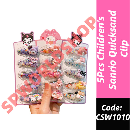 5Pcs Sanrio Kuromi Cinnamoroll Girls Hairpin Cute Quicksand Babies Hair Clip-CSW1010