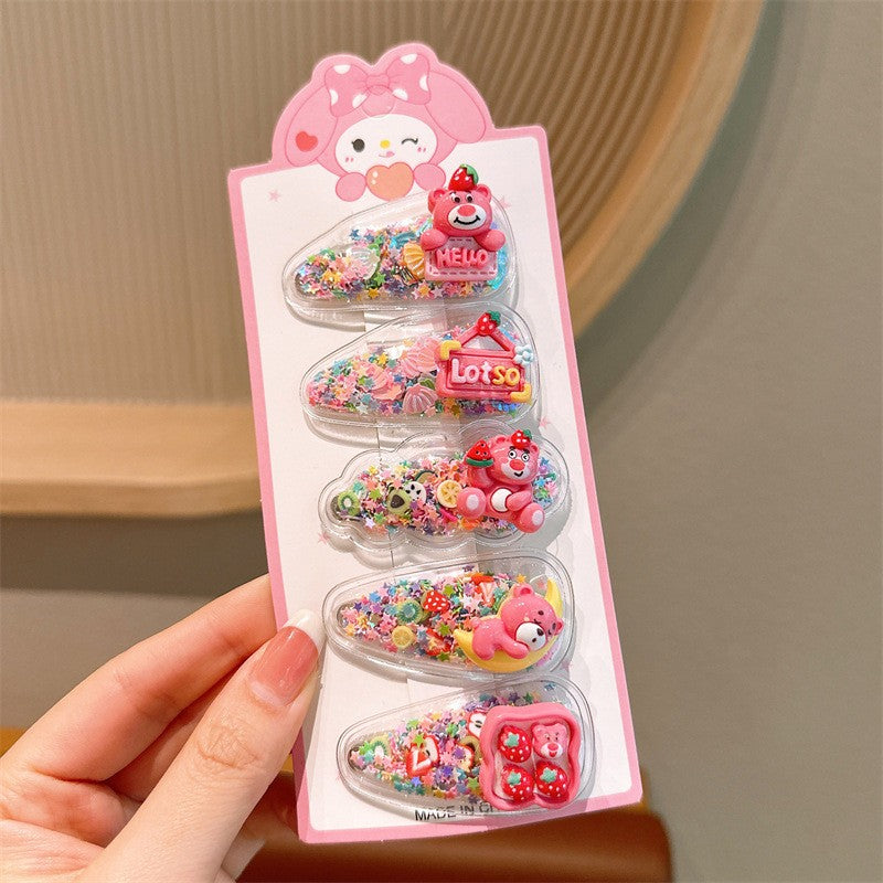 5Pcs Sanrio Kuromi Cinnamoroll Girls Hairpin Cute Quicksand Babies Hair Clip-CSW1010