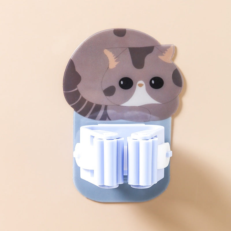 READY STOCK!!! Cat Mop Broom holder bathroom hook Kucing Strong adhesive Free Punching Wall Stick Holder 可爱挂拖把架卫生间挂