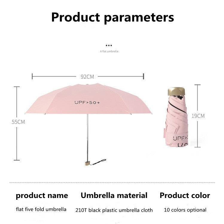 READY STOCK‼️ Payung Lipat UV Mini 5-Lipat Ultra-Light Vinyl Sunblock Kalis Hujan Rust-Proof Umbrella 雨伞