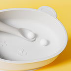 Silicone Baby Plate Bowl Set Spoon Bear BPA free Kids suction feeding Pingan Mangkuk sudu bayi