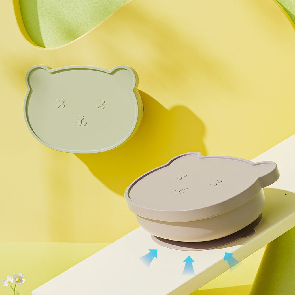 Silicone Baby Plate Bowl Set Spoon Bear BPA free Kids suction feeding Pingan Mangkuk sudu bayi