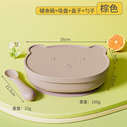 Silicone Baby Plate Bowl Set Spoon Bear BPA free Kids suction feeding Pingan Mangkuk sudu bayi