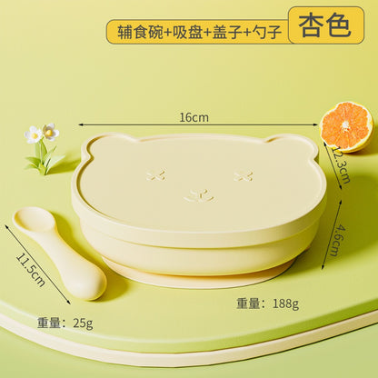Silicone Baby Plate Bowl Set Spoon Bear BPA free Kids suction feeding Pingan Mangkuk sudu bayi