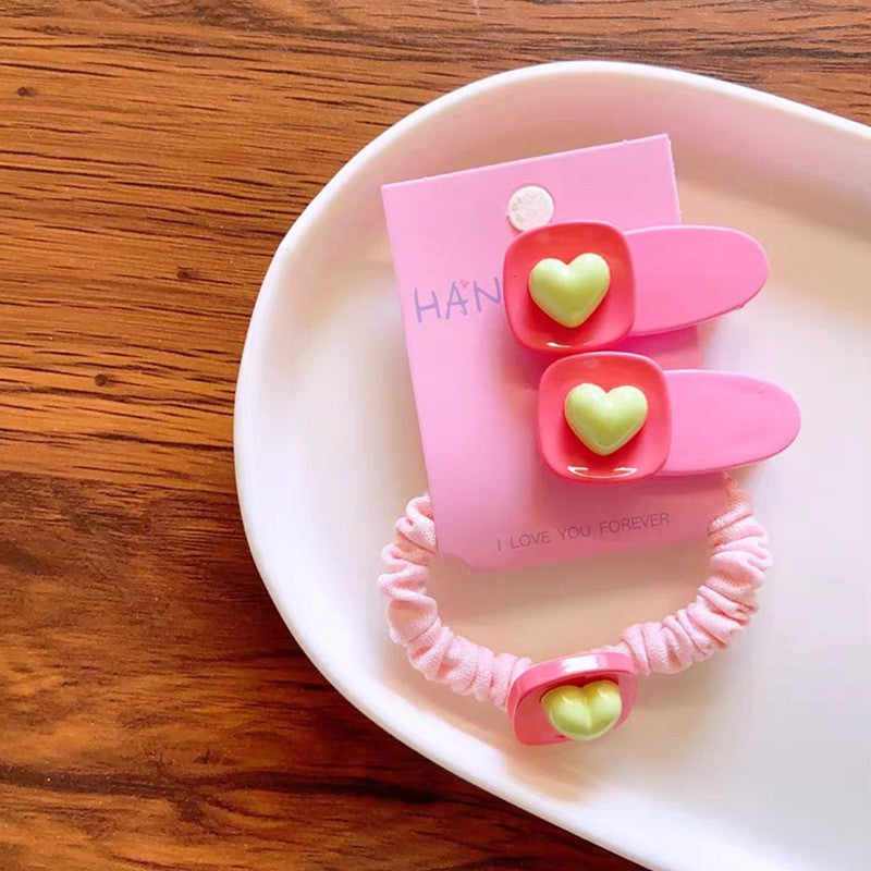 3pcs/set Fashion Heart Design Hair Clips Hair Tie Candy Color Hairpins Sweet Headwear Hair Accessories-CSW1012