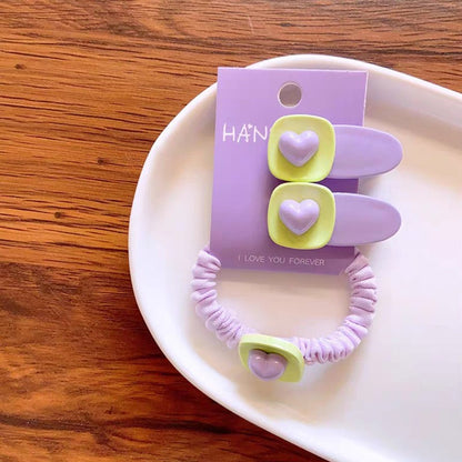 3pcs/set Fashion Heart Design Hair Clips Hair Tie Candy Color Hairpins Sweet Headwear Hair Accessories-CSW1012