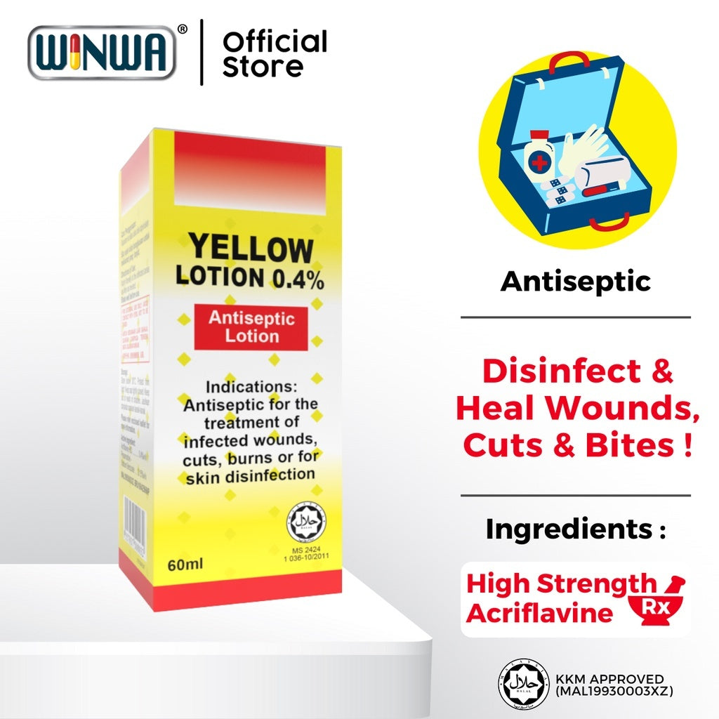 Winwa Yellow Lotion 0.4% Antiseptic Lotion Losyen Kuning Losyen Antiseptik (15ml/30ml/60ml )