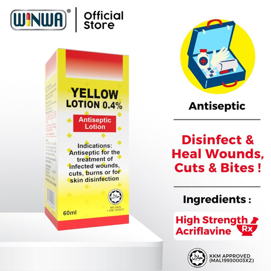 Winwa Yellow Lotion 0.4% Antiseptic Lotion Losyen Kuning Losyen Antiseptik (15ml/30ml/60ml )