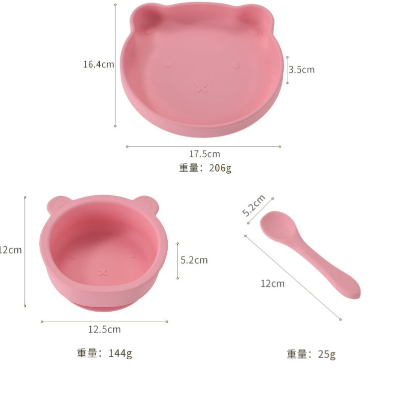 Silicone Baby Plate Bowl Set Spoon Bear BPA free Kids suction feeding Pingan Mangkuk sudu bayi