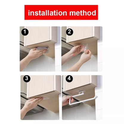 READY STOCK!!! Punch Free PP Kitchen Towel Hanger Rack Toilet Paper Roll Holder Cabinet Rag Hanging Holder 免打孔PP厨房毛巾挂架