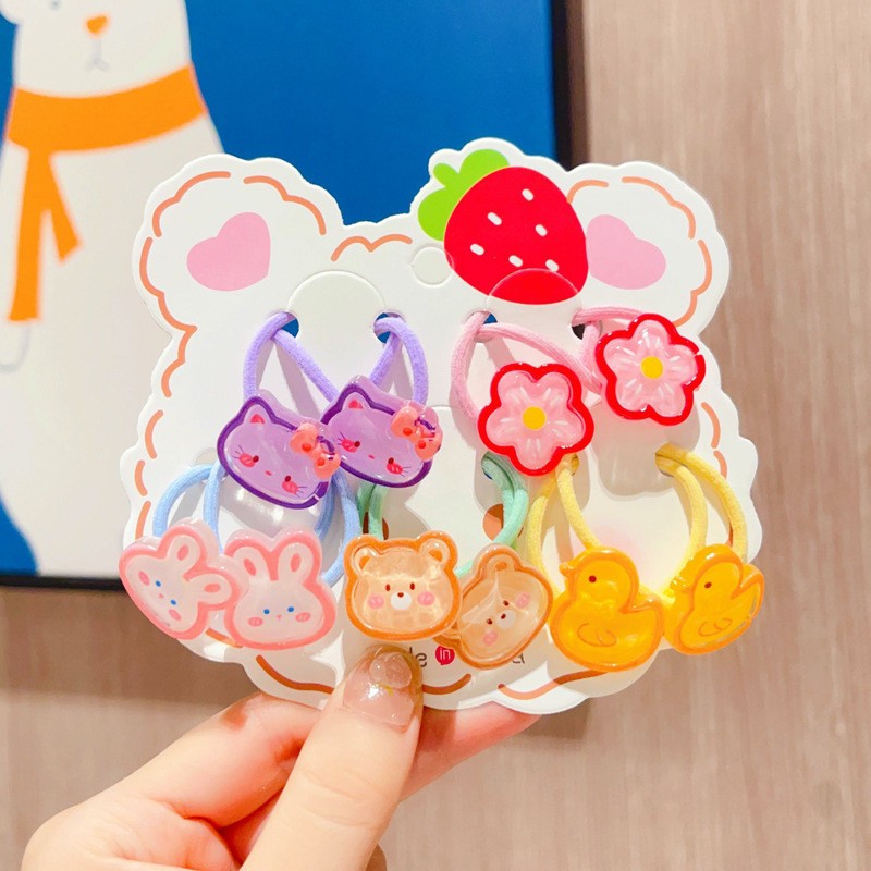 Children's Strawberry Bear Hair Rope Set Little Girl Cute Cartoon Head Rope Fashion Hair Accessories-CSW1008