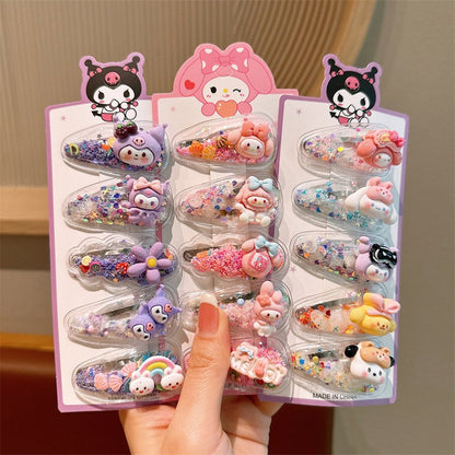 5Pcs Sanrio Kuromi Cinnamoroll Girls Hairpin Cute Quicksand Babies Hair Clip-CSW1010