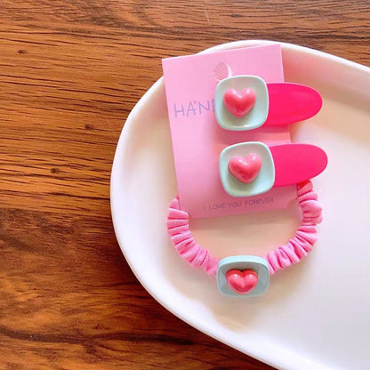 3pcs/set Fashion Heart Design Hair Clips Hair Tie Candy Color Hairpins Sweet Headwear Hair Accessories-CSW1012