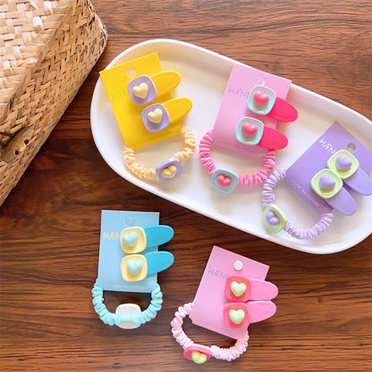 3pcs/set Fashion Heart Design Hair Clips Hair Tie Candy Color Hairpins Sweet Headwear Hair Accessories-CSW1012