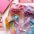 Children's Bows Gradient Color Princess Crown Hair Clips Standing Bowknot Hairpin-CSW1018