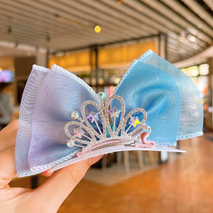Children's Bows Gradient Color Princess Crown Hair Clips Standing Bowknot Hairpin-CSW1018
