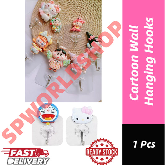 READY STOCK!!!Penyangkut Pakaian Lutsinar Gantung Dinding - Wall Hooks Cutie Kitty/Doraemon Kitchen Bathroom