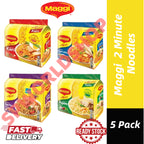 (FREE SHIPPING NO SBH/SRW) Maggi 2 Minute noodles 5pack (Kari/Tom Yam/Ayam/Asam Laksa)