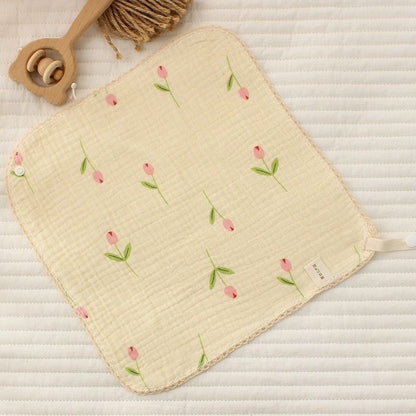 READY STOCK!!!Baby Towel Handkerchief 4 Layers Gauze Cotton Square Towel Buckle Multi-functional Triangle Towel
