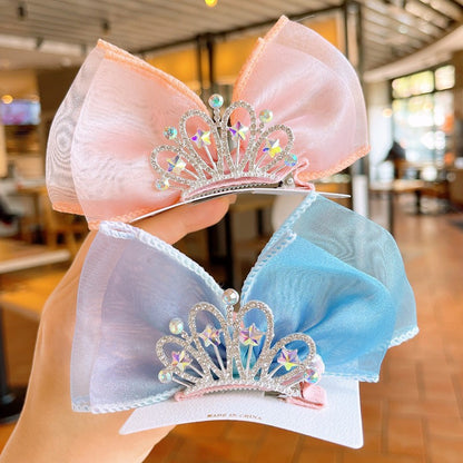Children's Bows Gradient Color Princess Crown Hair Clips Standing Bowknot Hairpin-CSW1018