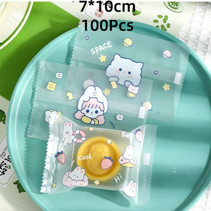 Cute Cartoon Transparent Self-adhesive Bread Bag Oil-proof Large Capacity Portable Bread Treat Bags-15180PP