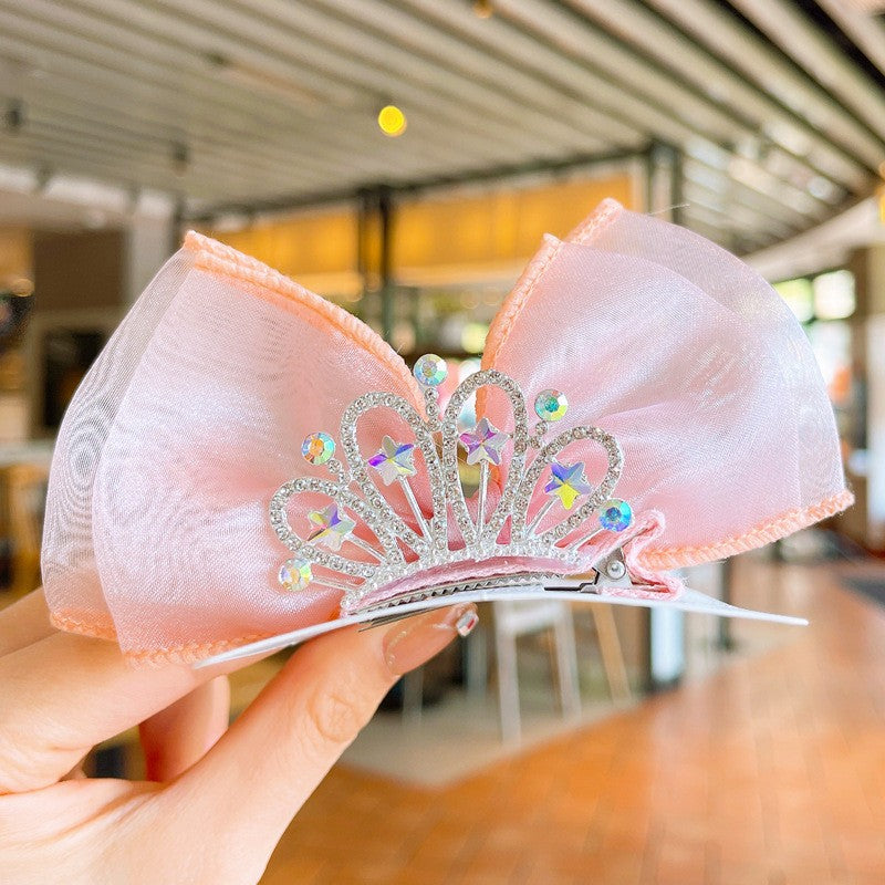 Children's Bows Gradient Color Princess Crown Hair Clips Standing Bowknot Hairpin-CSW1018