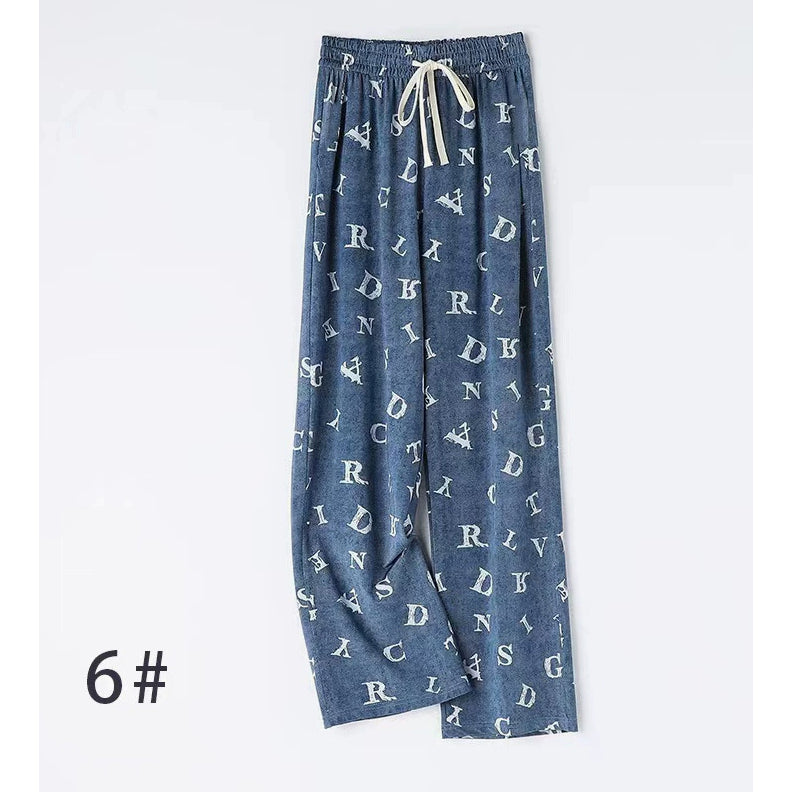 【FreeSize】Versatile Thin High-Waist Ice Silk Denim Straight-Leg Cool Pants Wide-Leg Loose Casual Pants J001