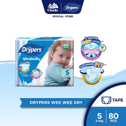 READY STOCK!!!Drypers Wee Wee Dry NB 60s/S 80s/M 60s /L 58s/ XL 50s / XXL 40s (1 pack)
