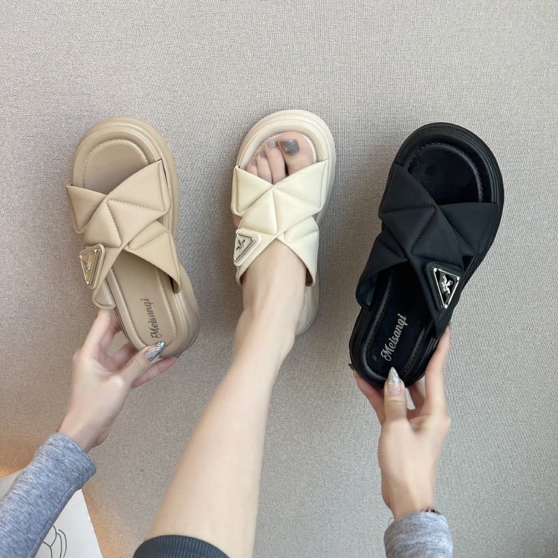 READY STOCK!!!Wedges Soft Sandals Open Toe Anti-slip Sandal Casual Wanita Perempuan 厚跟鞋 9309