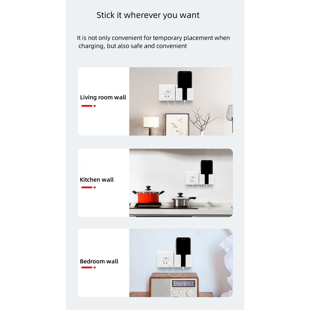 【READY STOCK】Wall-Mounted Phone Holder | No-Drill Adhesive Removable Phone Stand | Bedside, Kitchen, Bathroom Use 墙壁手机支架