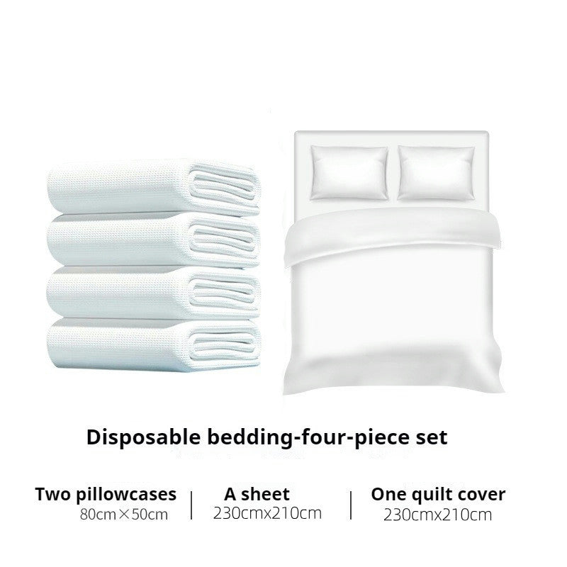 READY STOCK Travel Hotel Convenient Neat Disposable Bed Sheet Set Four-Piece Set / Three-Piece Set 一次性床单套装