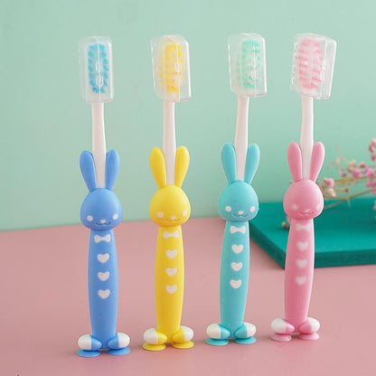 READY STOCK 4 In 1 Kid Toothbrush Set Cartoon Bear Rabbit Brush with Cover 4合1儿童牙刷套装