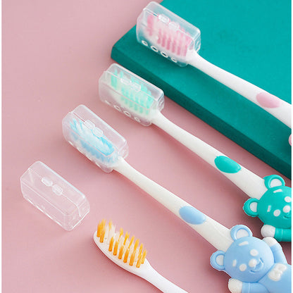 READY STOCK 4 In 1 Kid Toothbrush Set Cartoon Bear Rabbit Brush with Cover 4合1儿童牙刷套装