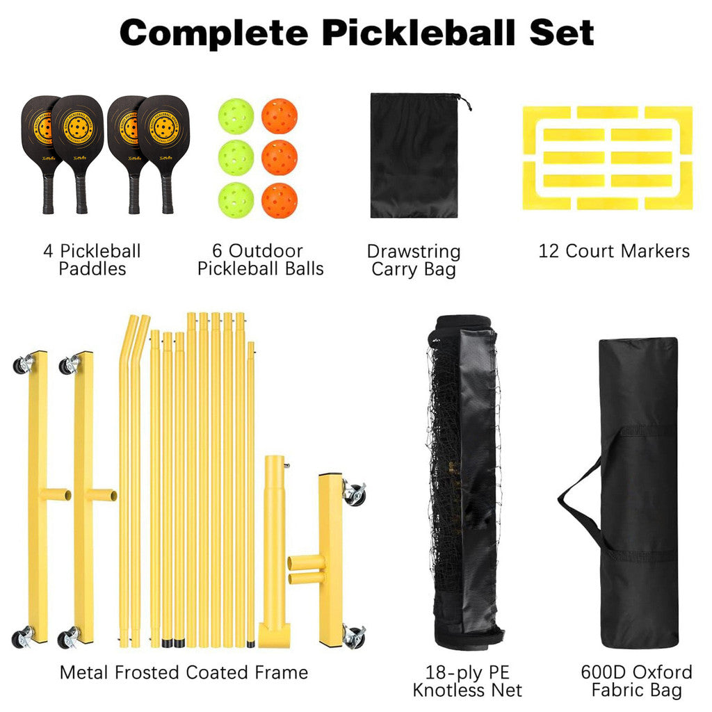 Pickleball Set with Net 4 Pickleball Paddles, 6 Pickleballs, 1 Carry Bag, 6.7m Regulation Size Pickleball Net Set 匹克球套装