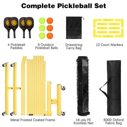 Pickleball Set with Net 4 Pickleball Paddles, 6 Pickleballs, 1 Carry Bag, 6.7m Regulation Size Pickleball Net Set 匹克球套装