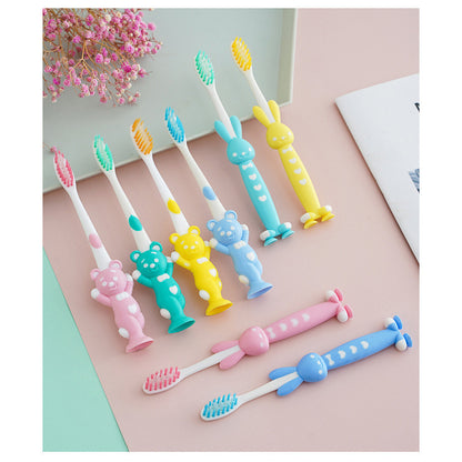 READY STOCK 4 In 1 Kid Toothbrush Set Cartoon Bear Rabbit Brush with Cover 4合1儿童牙刷套装