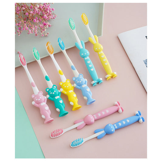 READY STOCK 4 In 1 Kid Toothbrush Set Cartoon Bear Rabbit Brush with Cover 4合1儿童牙刷套装